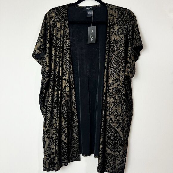 Marcus Adler Open Cardigan Black Gold Metallic Paisley Women’s L / XL NEW - Picture 1 of 7